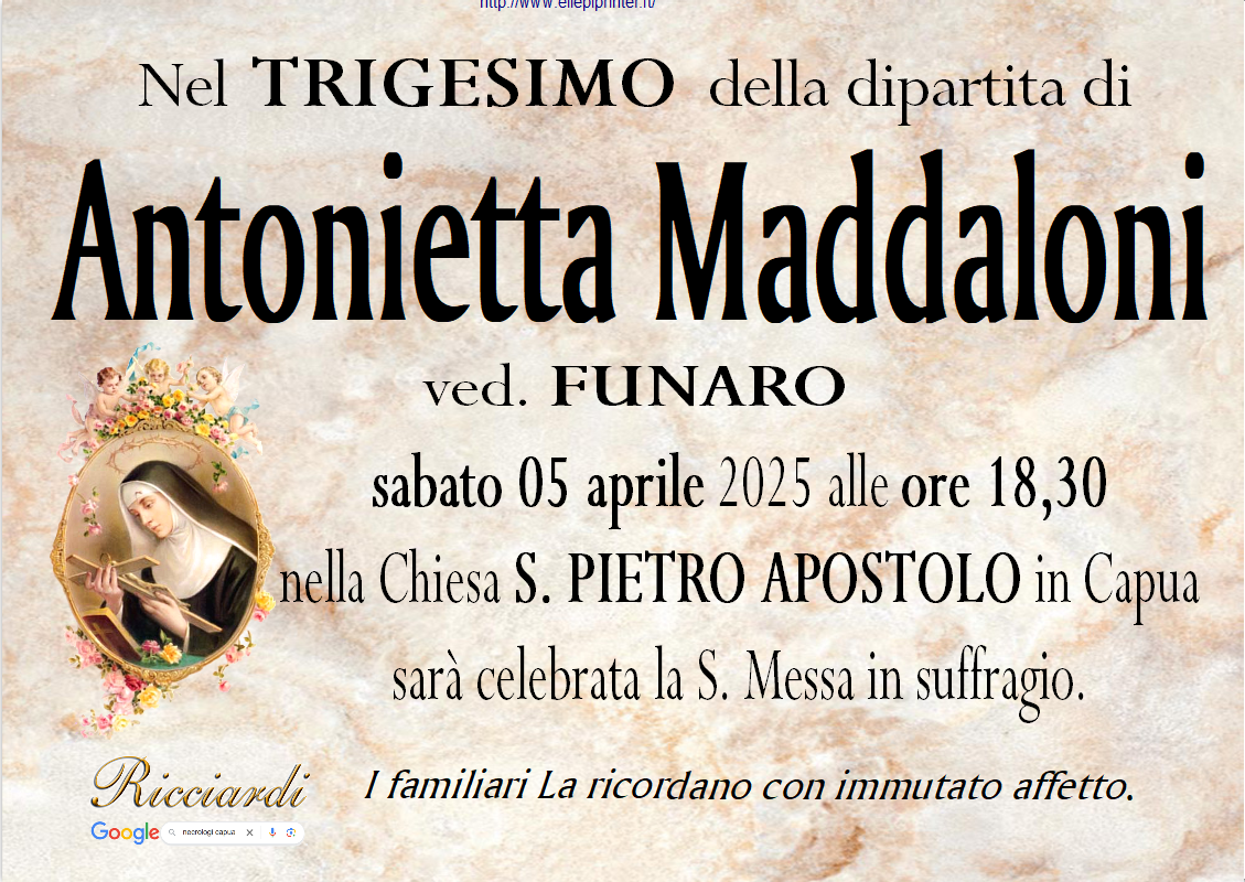 necrologio Antonietta Maddaloni