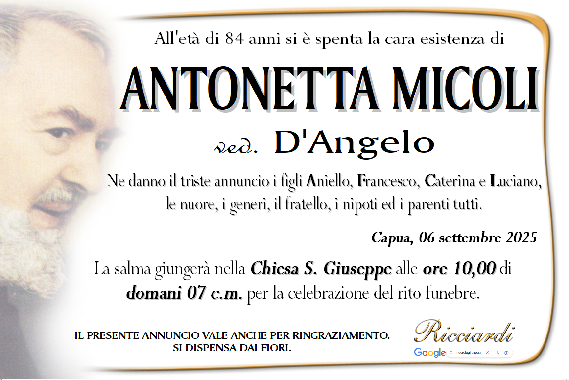 necrologio ANTONETTA MICOLI