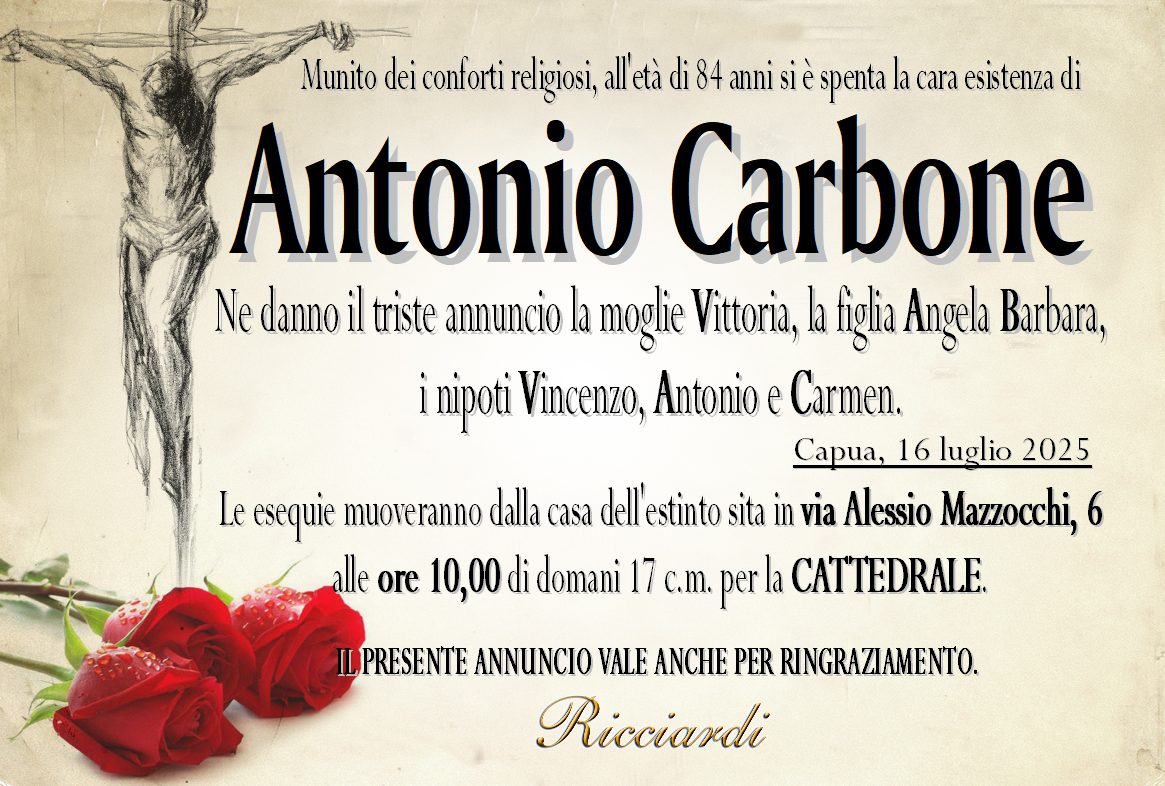 necrologio Antonio Carbone