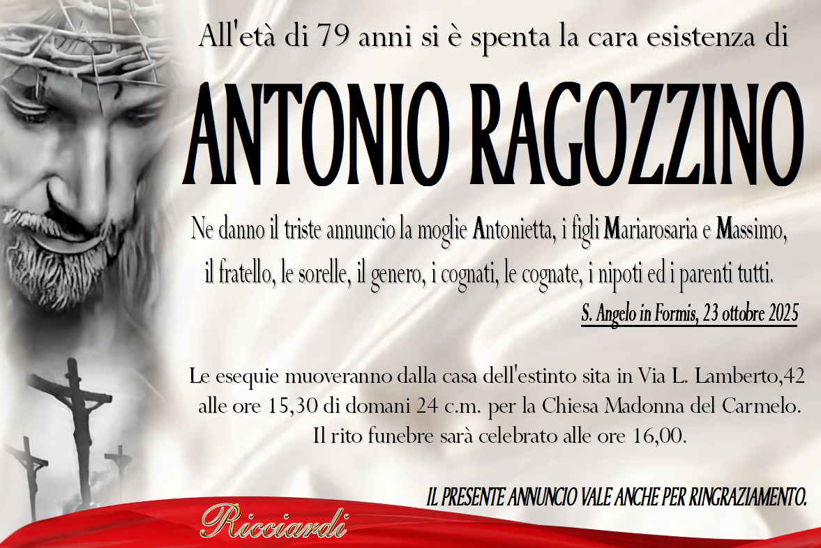necrologio ANTONIO RAGOZZINO