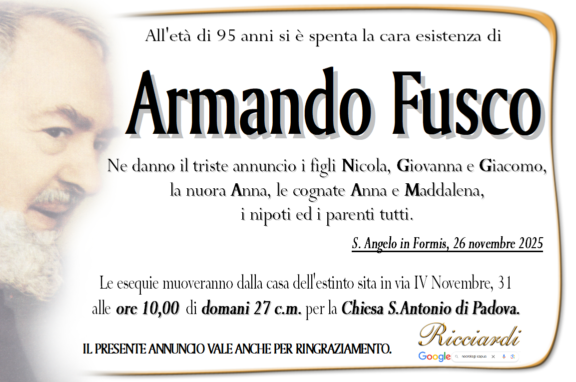 necrologio Armando Fusco