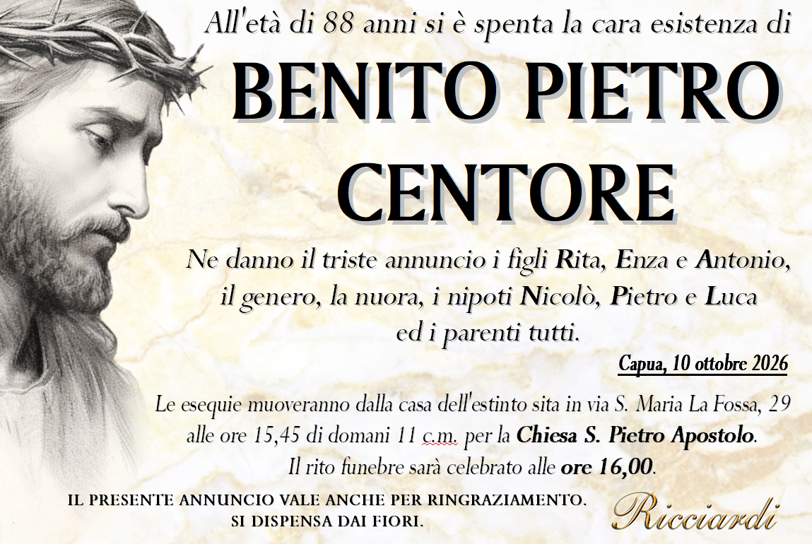 necrologio BENITO PIETRO CENTORE