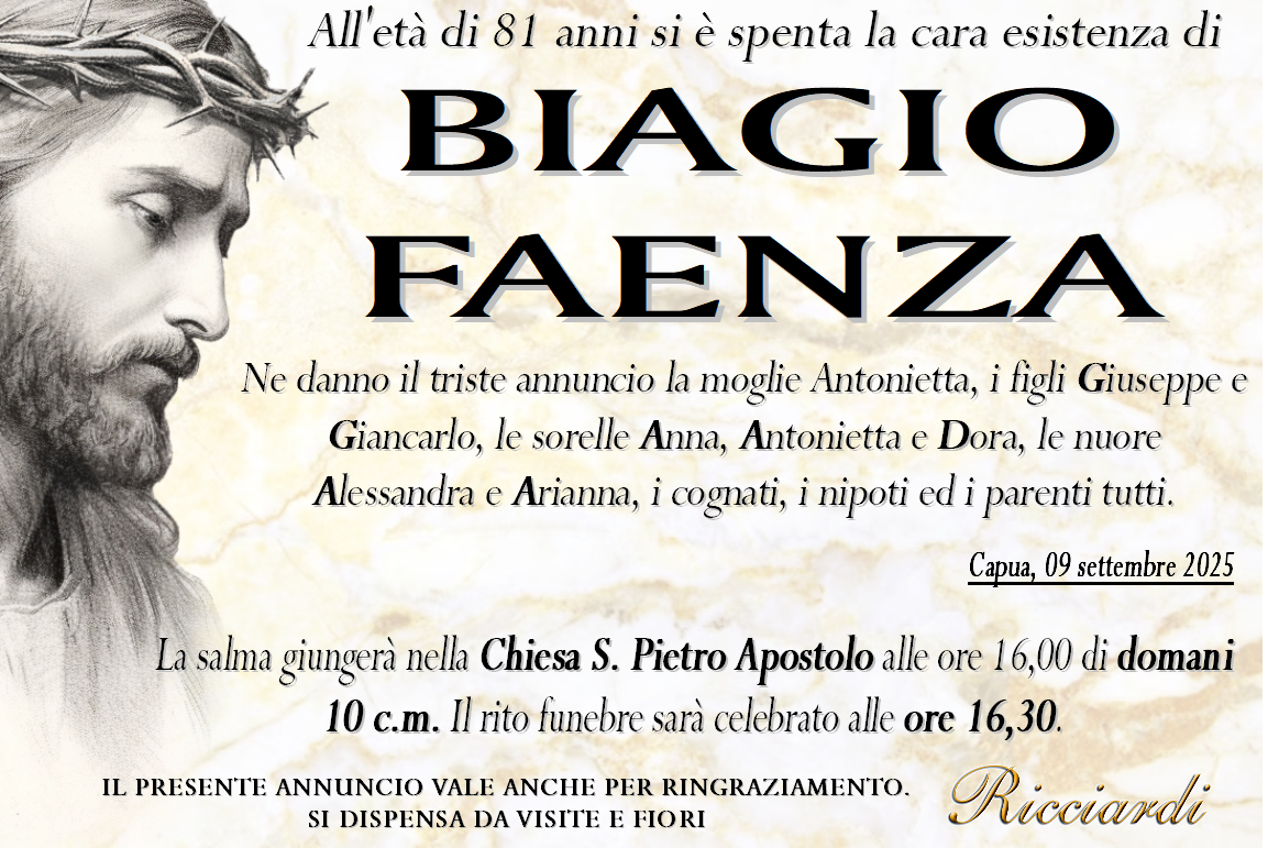 necrologio BIAGIO FAENZA