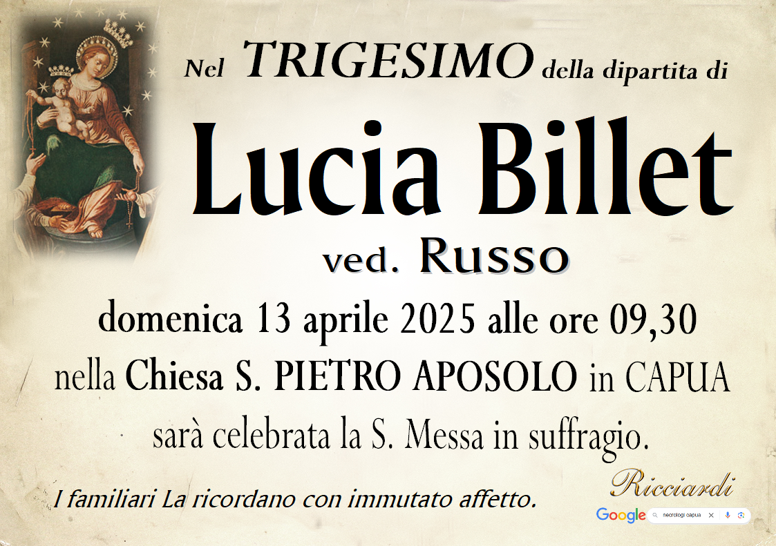 necrologio Lucia Billet