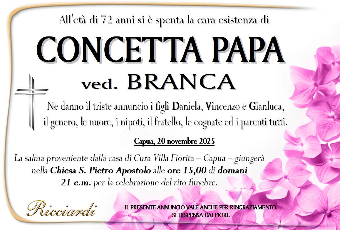 necrologio CONCETTA PAPA