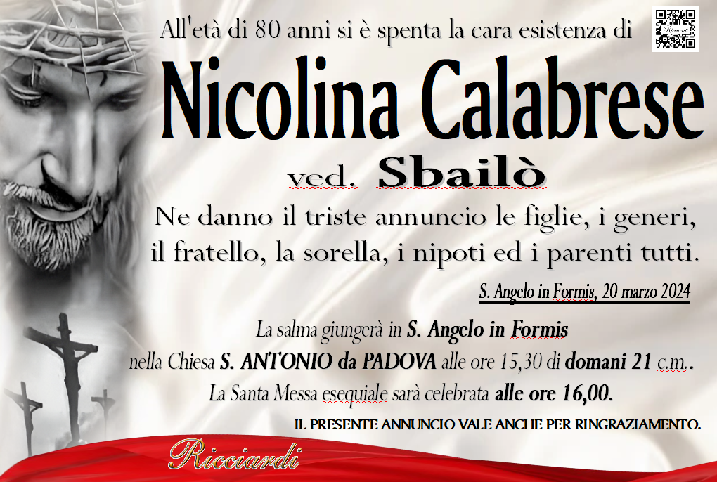 necrologio Nicolina Calabrese