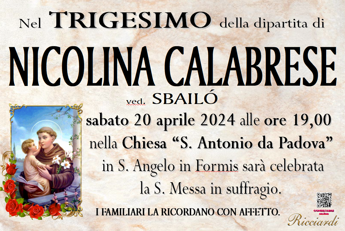 necrologio NICOLINA CALABRESE
