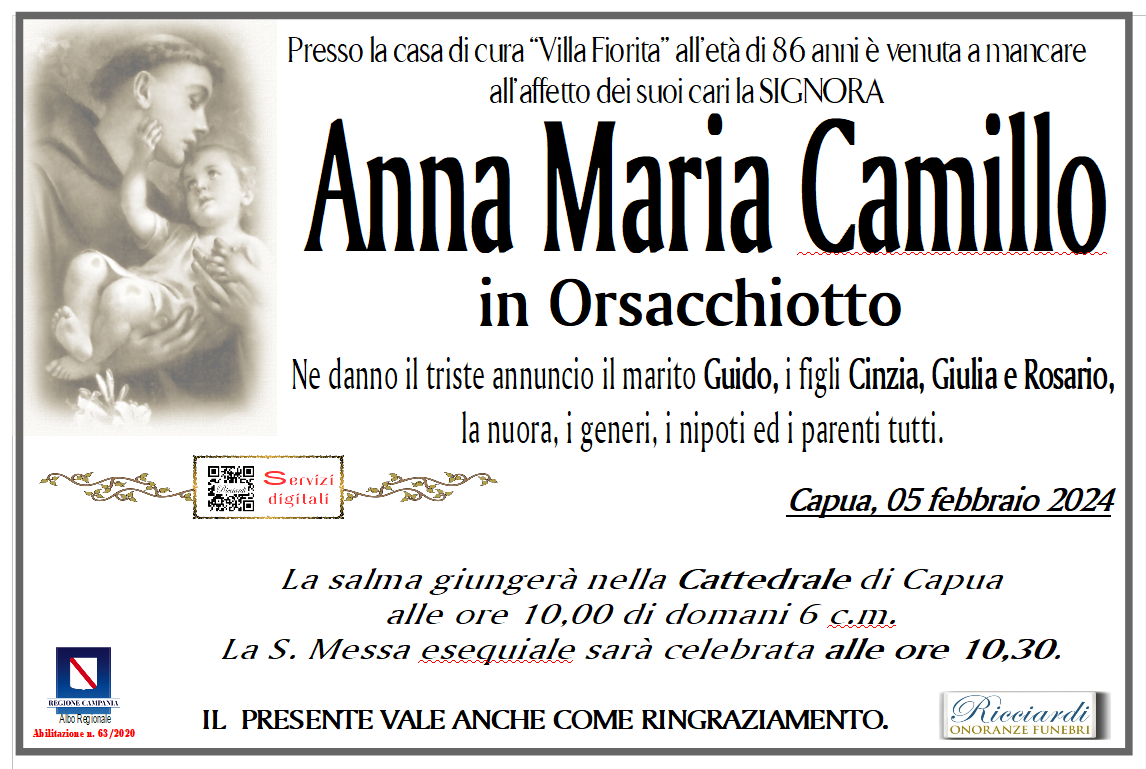 necrologio Anna Maria Camillo