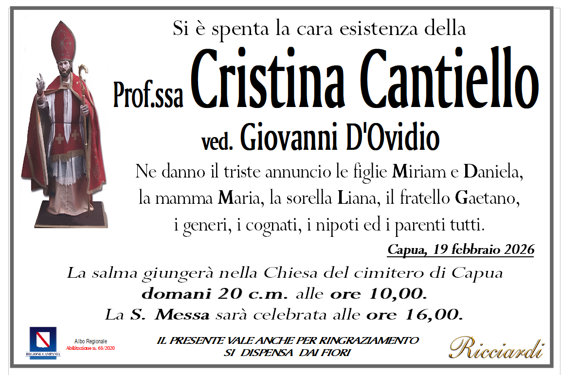 necrologio Prof.ssa Cristina Cantiello