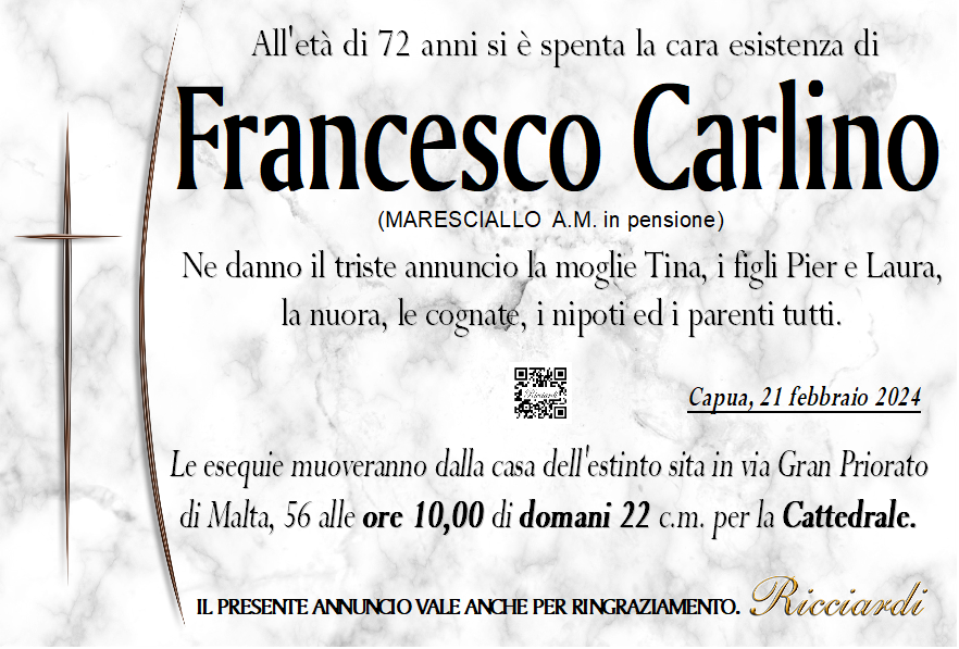necrologio Francesco Carlino