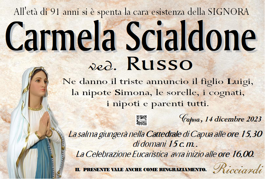 necrologio Carmela Scialdone