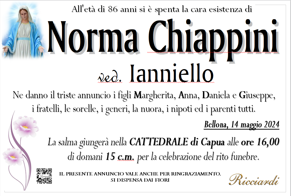 necrologio Norma Chiappini