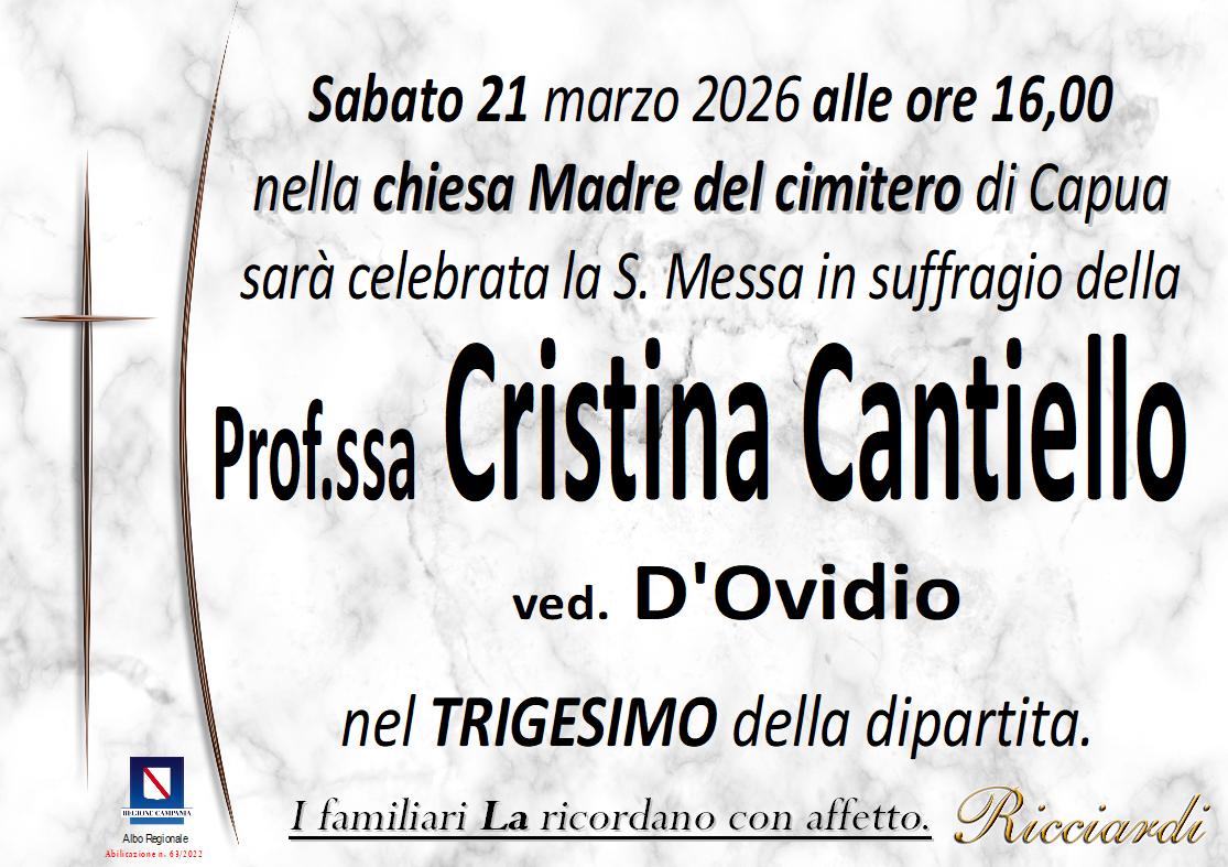 necrologio Prof.ssa Cristina Cantiello