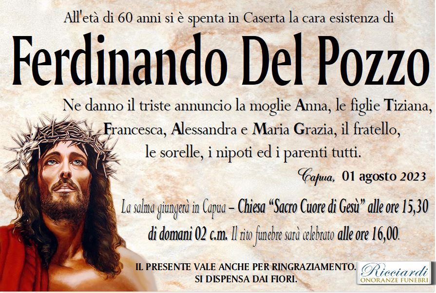 necrologio Ferdinando Del Pozzo