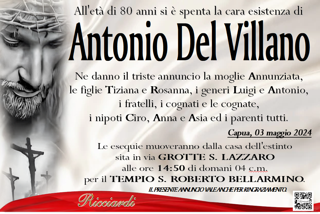 necrologio Antonio Del Villano