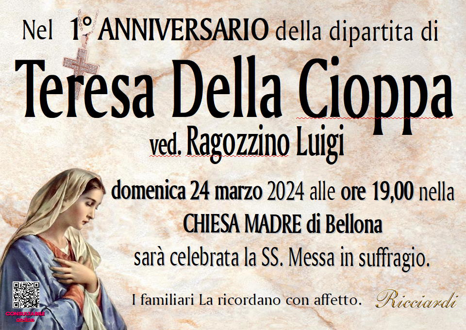 necrologio Teresa Della Cioppa