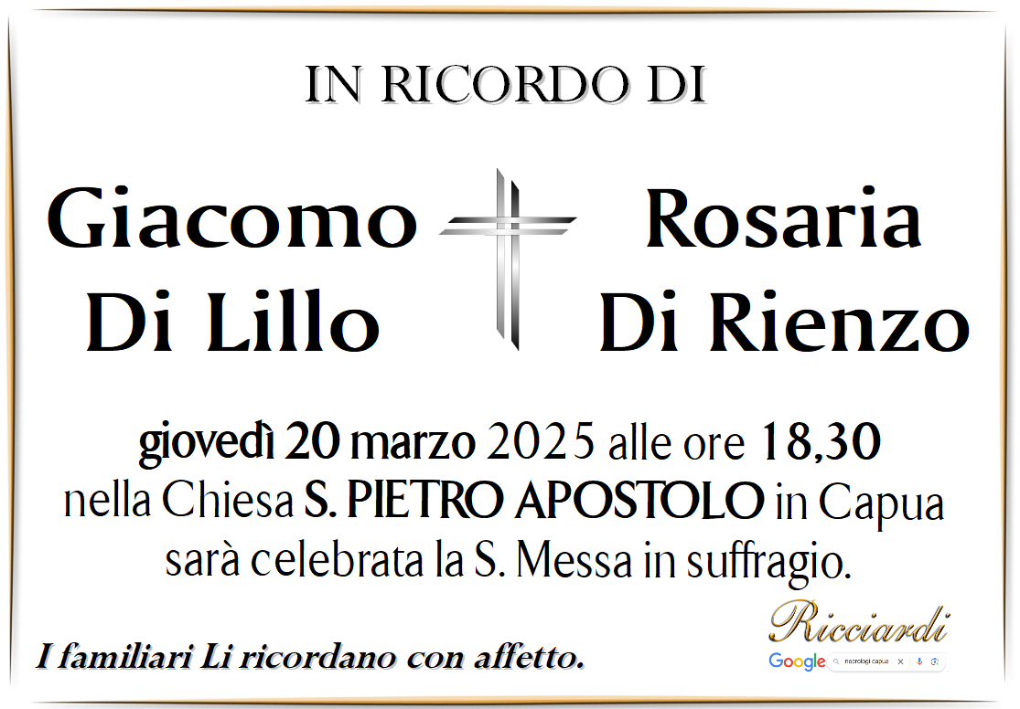 necrologio Giacomo Di Lillo e Rosaria Di Rienzo