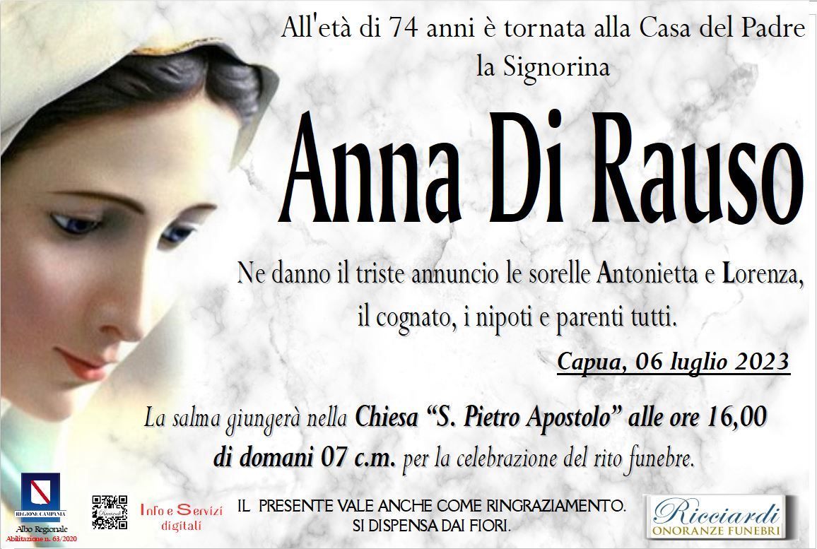 necrologio Anna Di Rauso