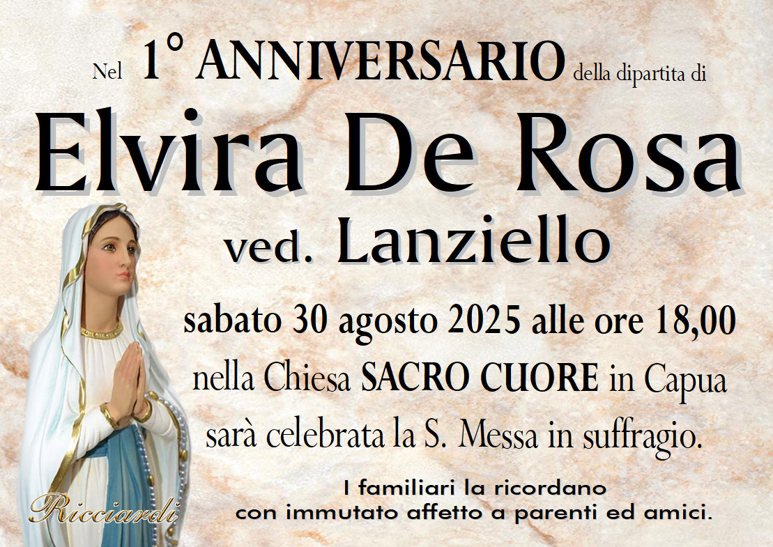 necrologio Elvira De Rosa