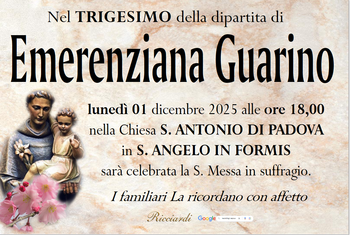 necrologio Emerenziana Guarino