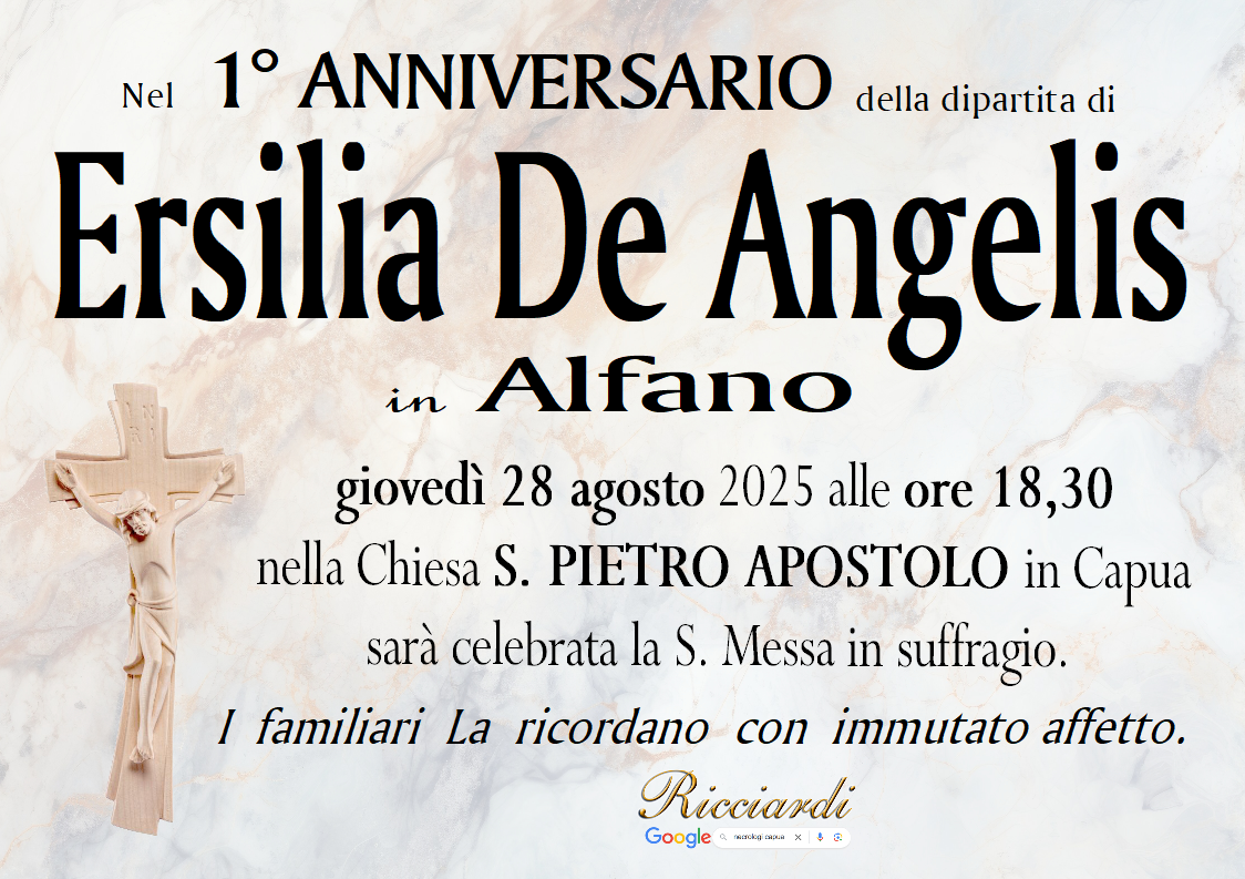 necrologio Ersilia De Angelis