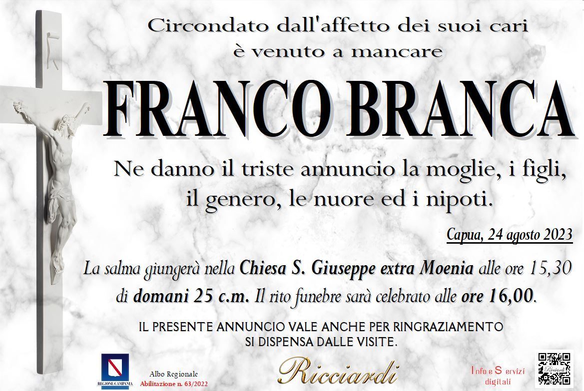necrologio FRANCO BRANCA