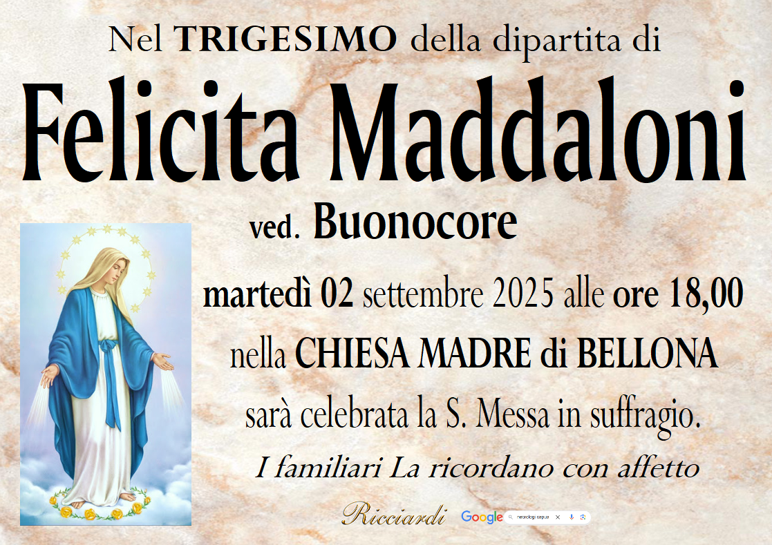 necrologio Felicita Maddaloni