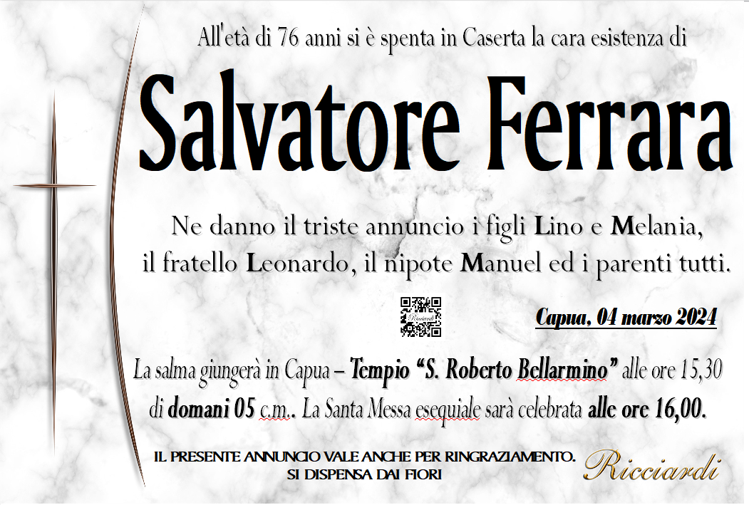 necrologio Salvatore Ferrara