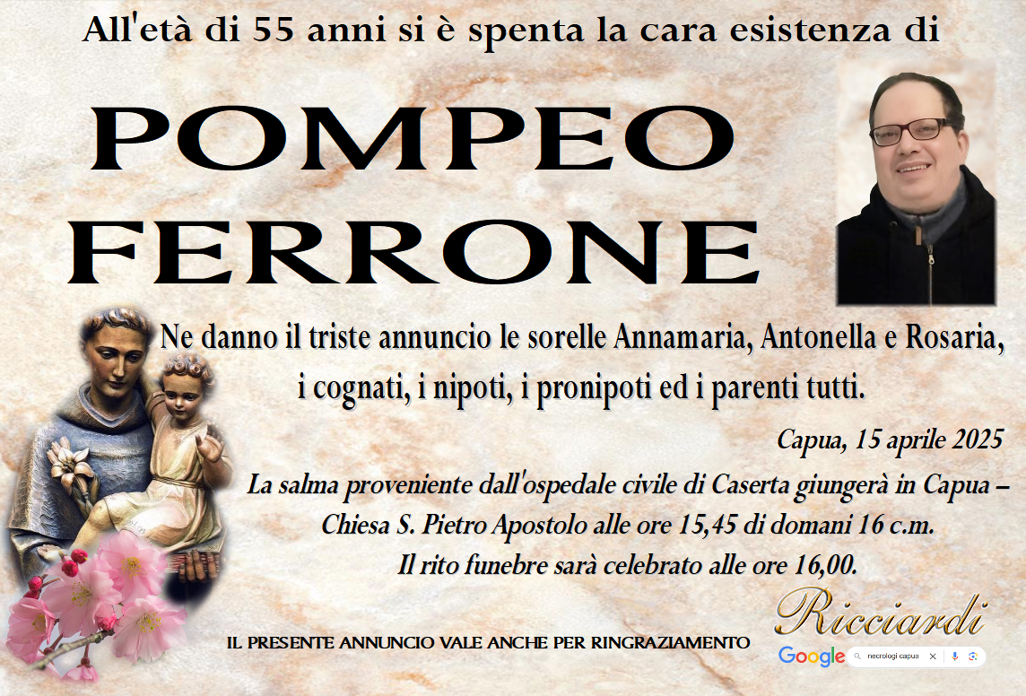necrologio POMPEO FERRONE