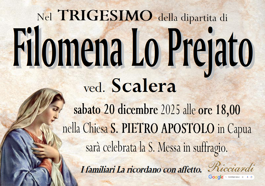necrologio Filomena Lo Prejato