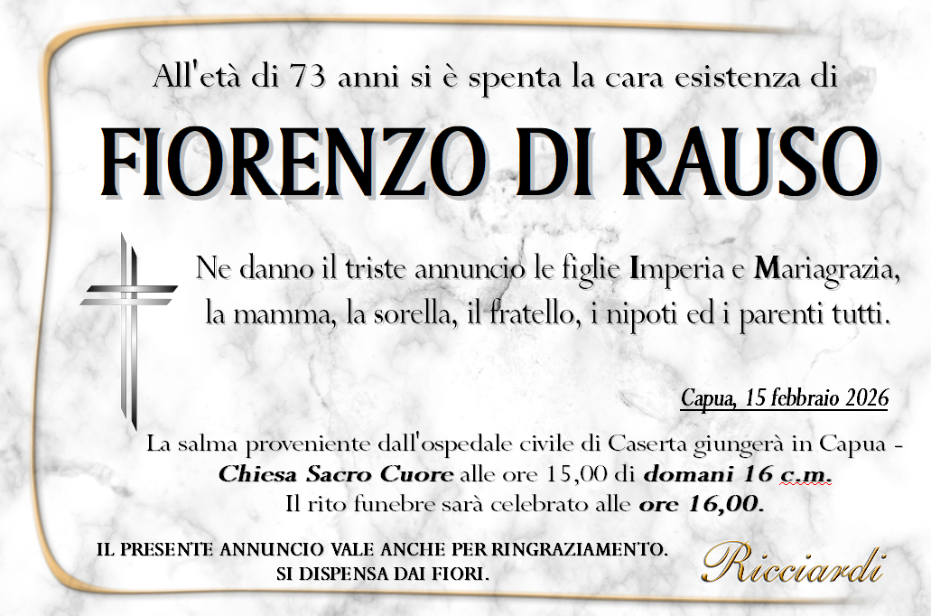 necrologio FIORENZO DI RAUSO