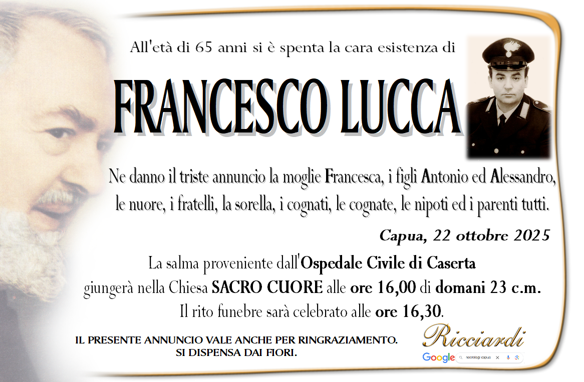 necrologio FRANCESCO LUCCA