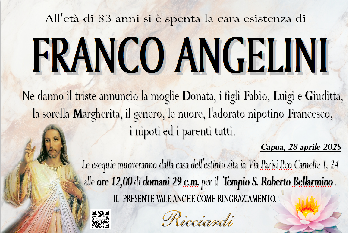 necrologio FRANCO ANGELINI
