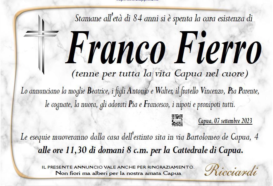 necrologio Franco Fierro
