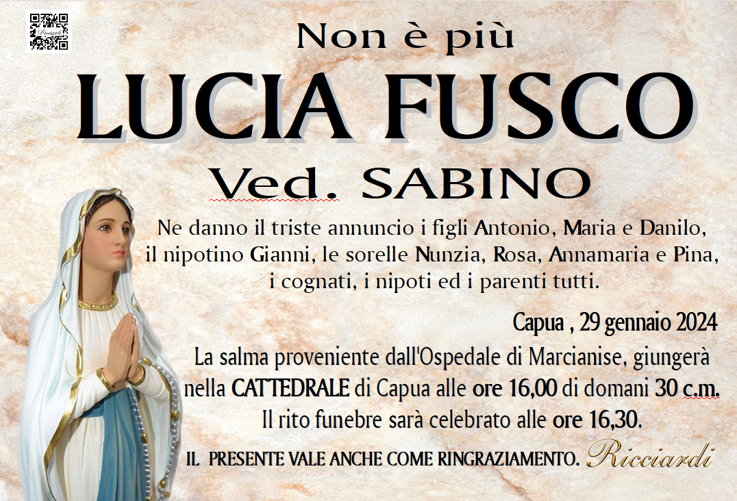 necrologio LUCIA FUSCO