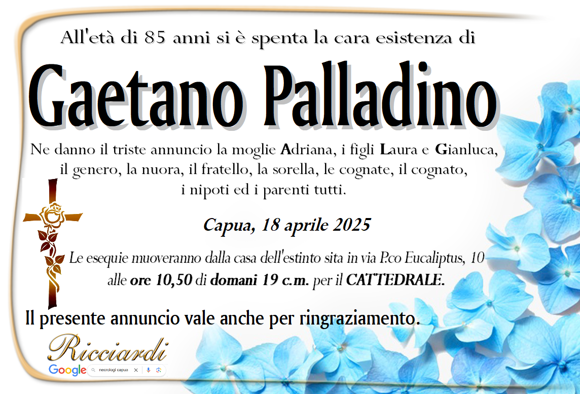 necrologio Gaetano Palladino