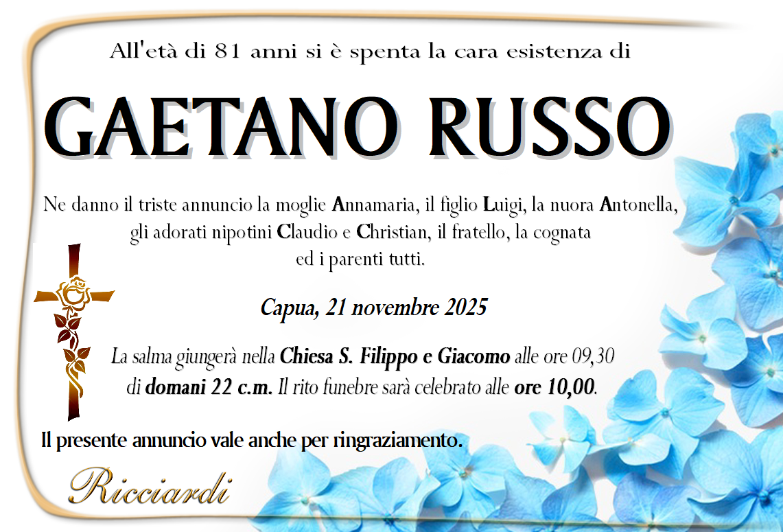 necrologio GAETANO RUSSO