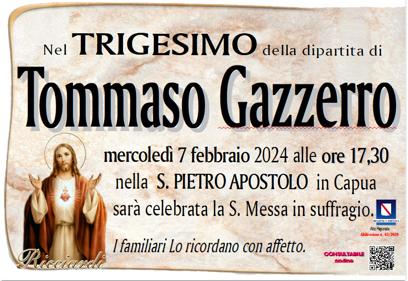 necrologio Tommaso Gazzerro