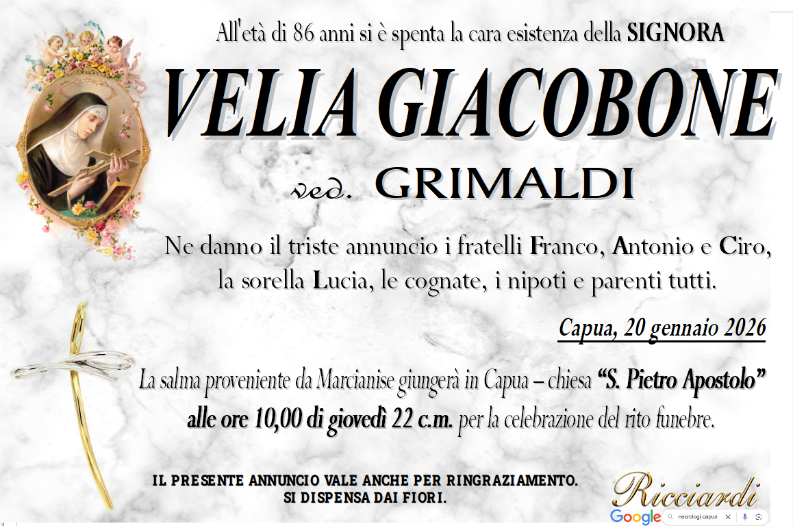 necrologio VELIA GIACOBONE