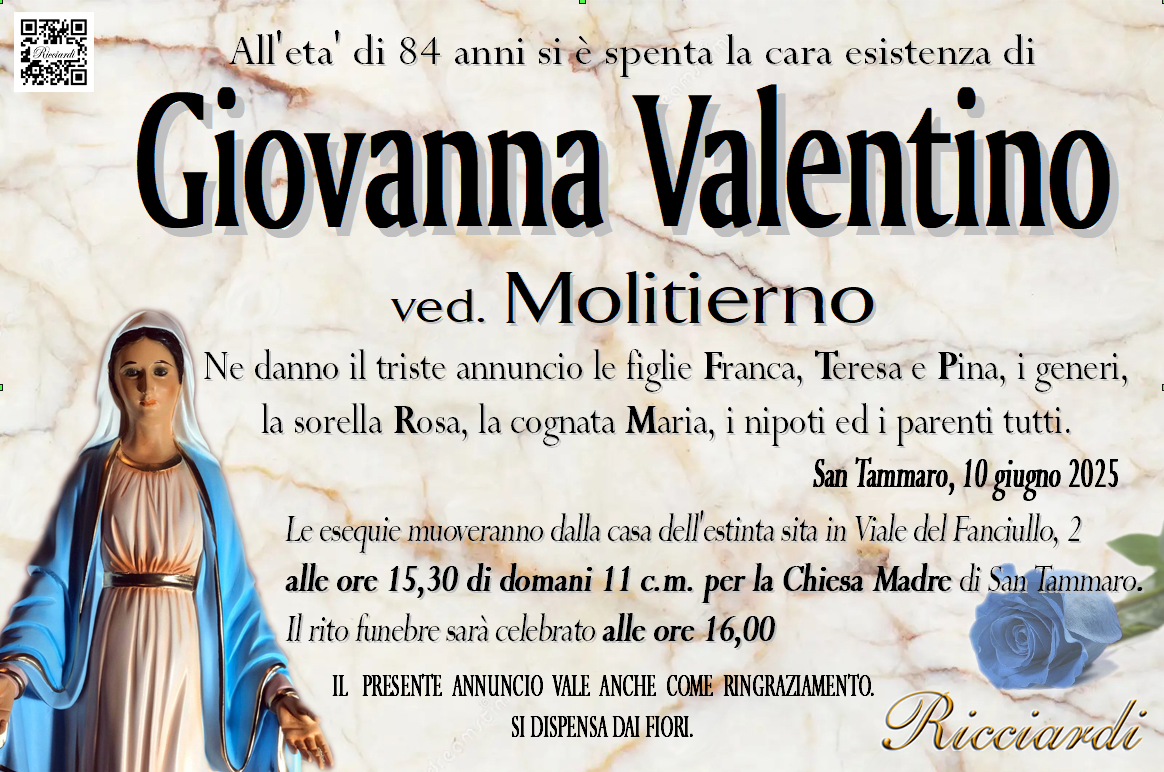 necrologio Giovanna Valentino