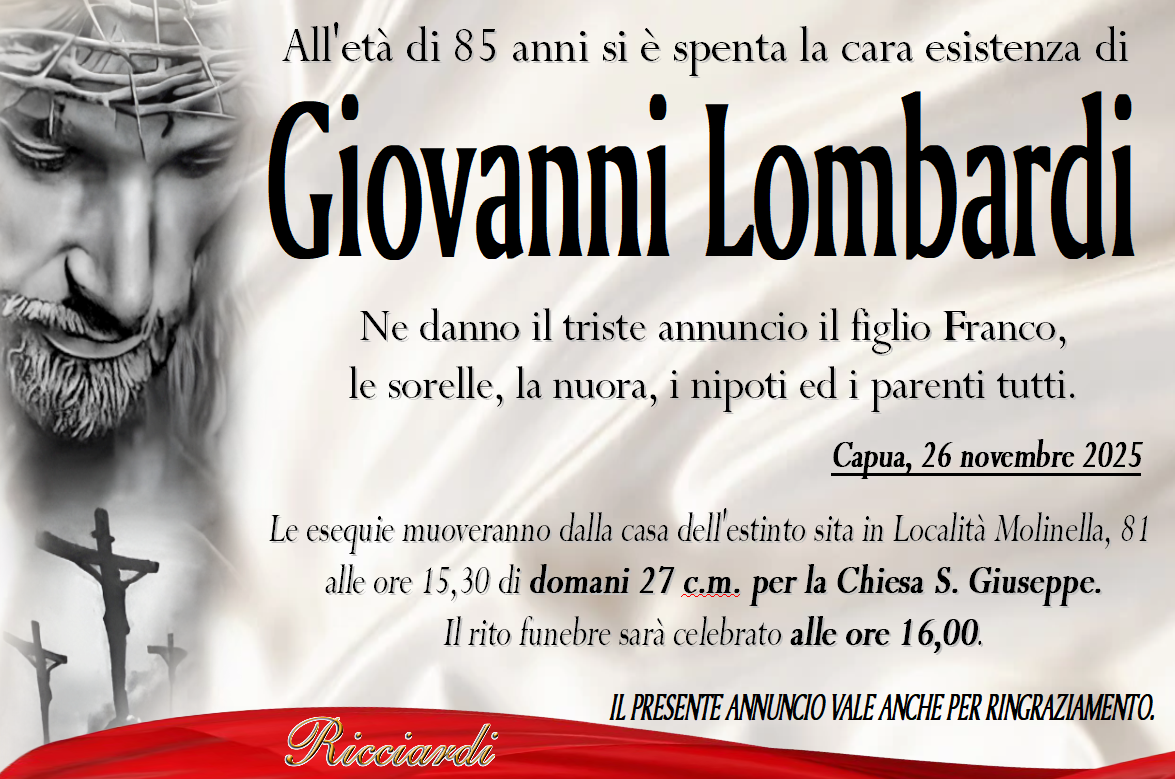 necrologio Giovanni Lombardi
