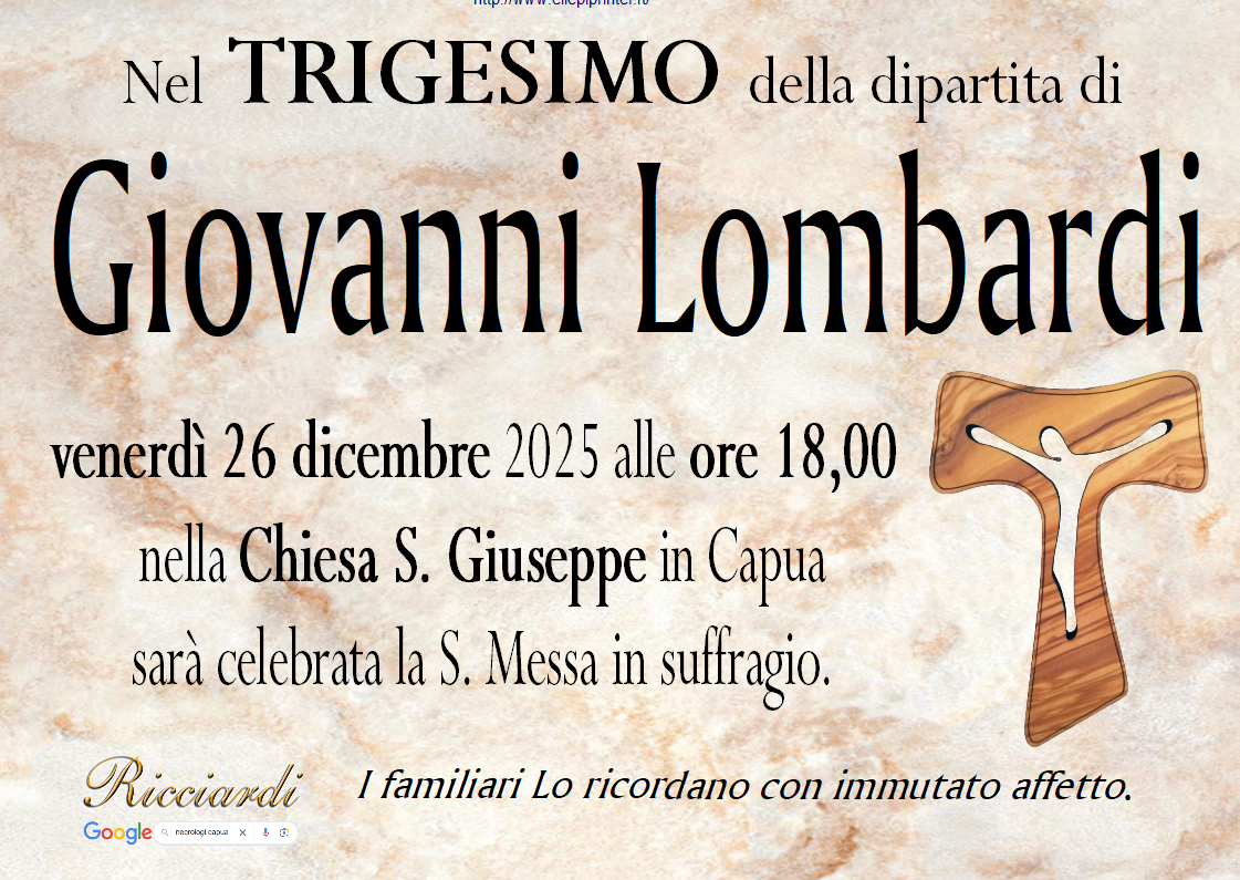 necrologio Giovanni Lombardi
