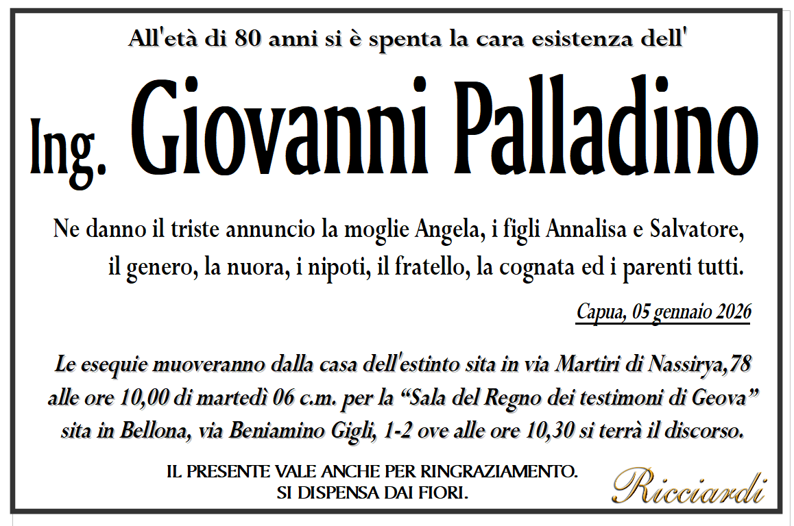 necrologio Ing. Giovanni Palladino