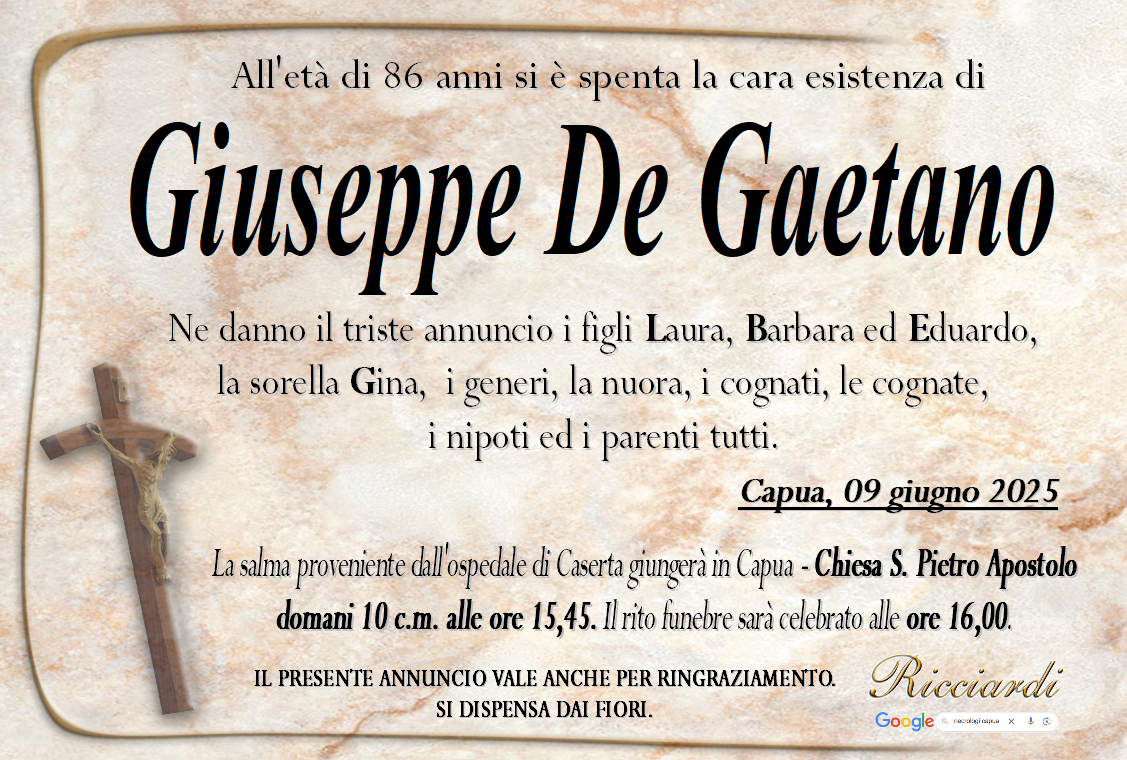 necrologio Giuseppe De Gaetano
