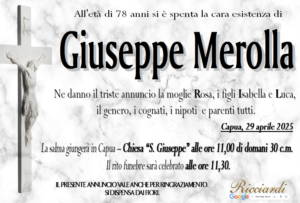 necrologio Giuseppe Merolla