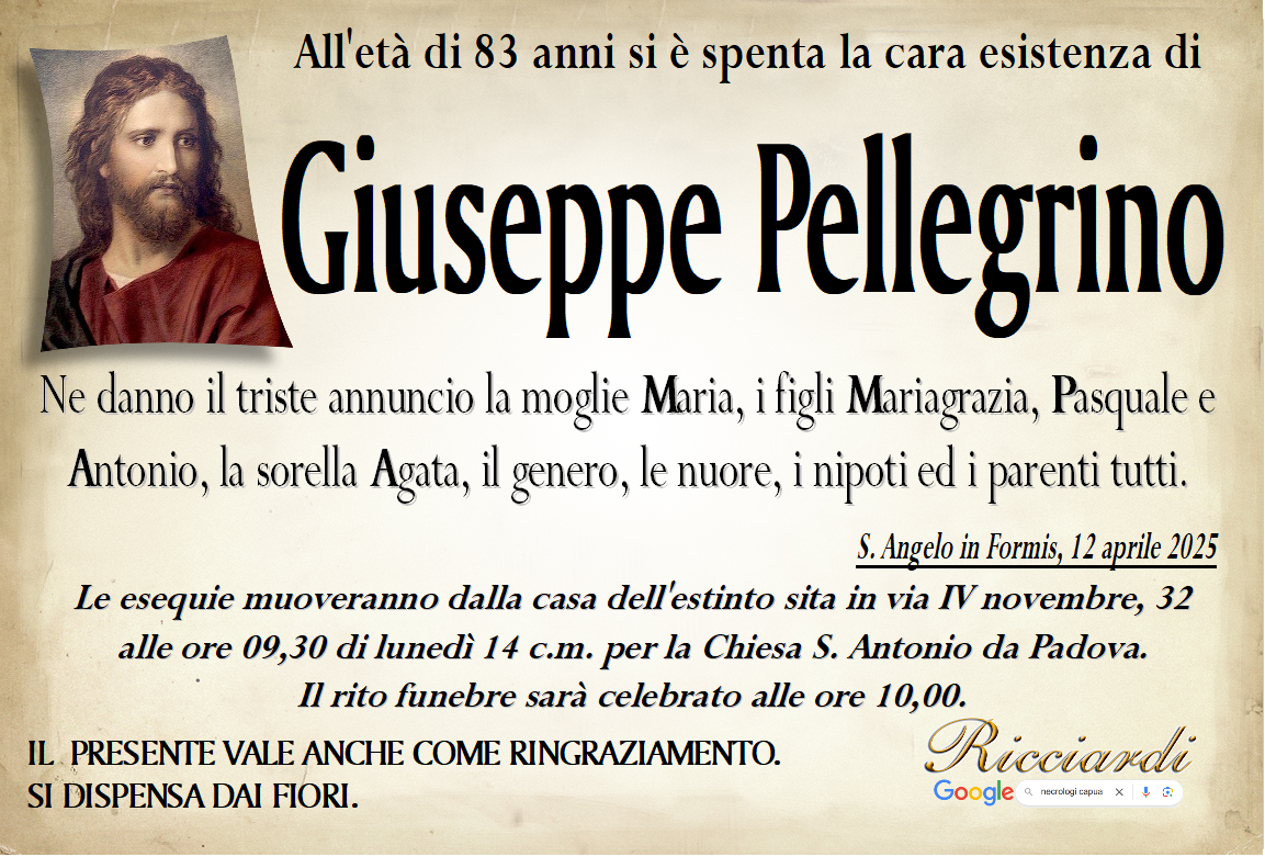 necrologio Giuseppe Pellegrino