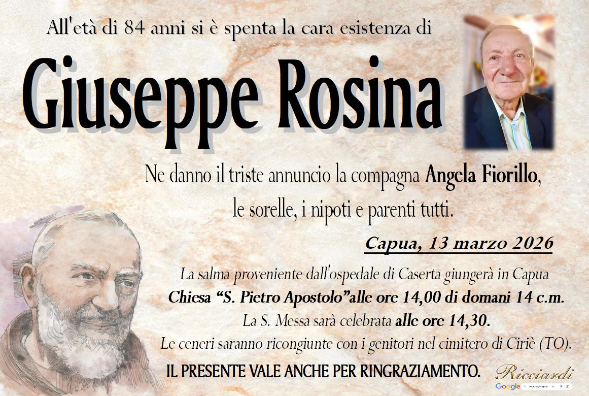 necrologio Giuseppe Rosina