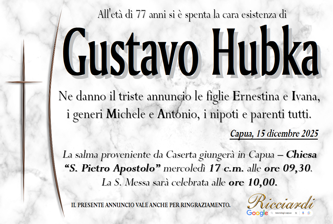 necrologio Gustavo Hubka