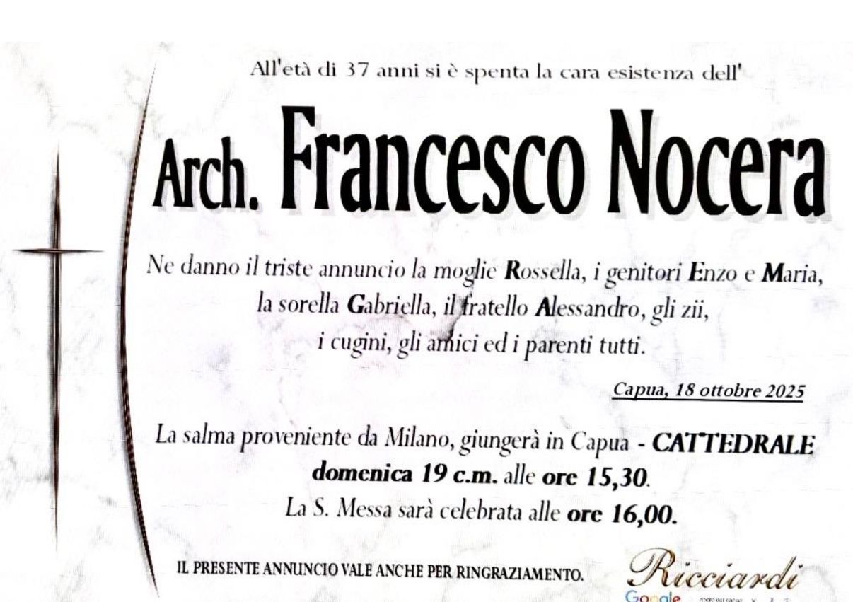 necrologio Arch. Francesco Nocera