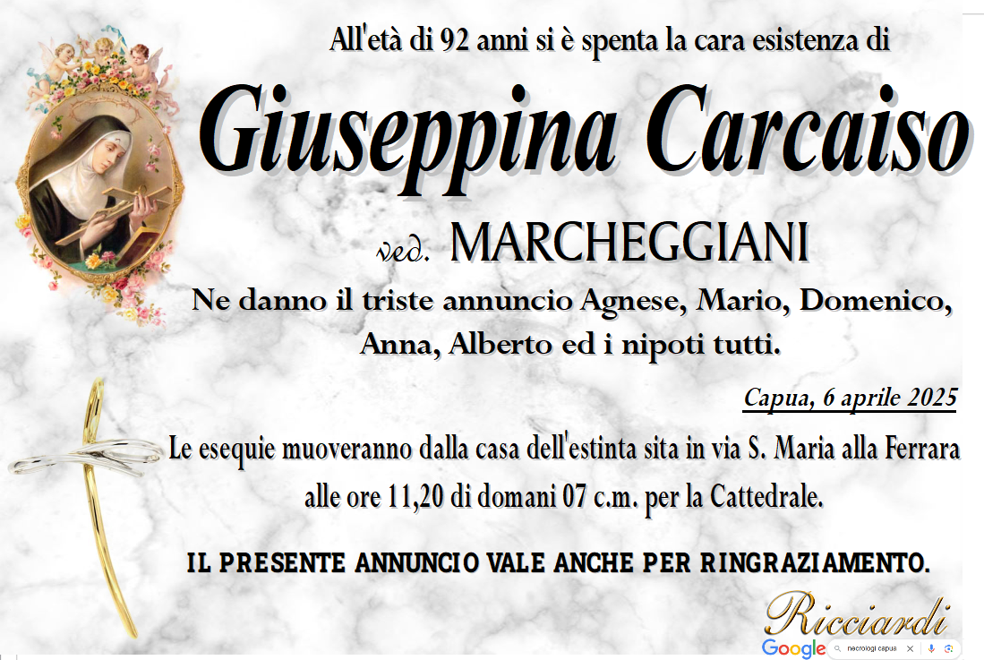necrologio Giuseppina Canaiso